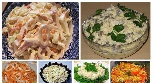 6 простых и вкусных салатов с кальмарами.
