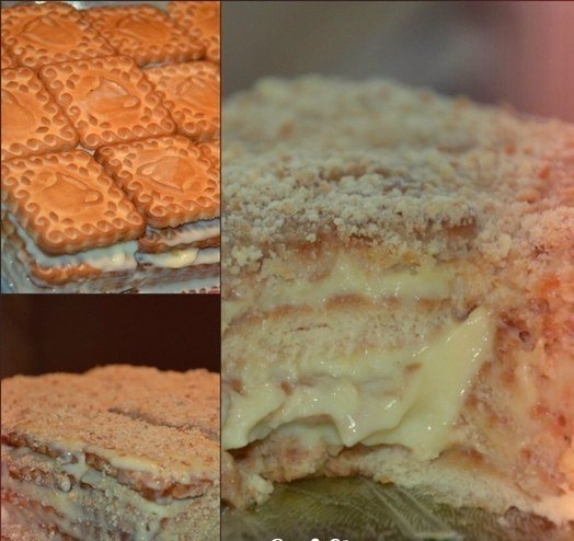 Быстрый торт из печенья с заварным кремом. Быстрый торт из печенья с заварным кремом.