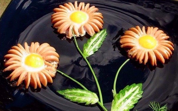 Жареные сосиски "Ромашки". Жареные сосиски "Ромашки".