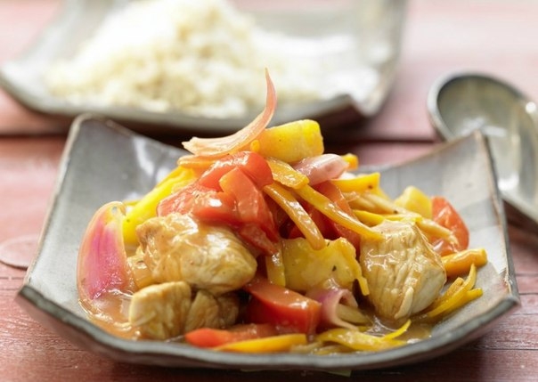 Мясо индейки в кисло-сладком соусе с овощами Мясо индейки в кисло-сладком соусе с овощами