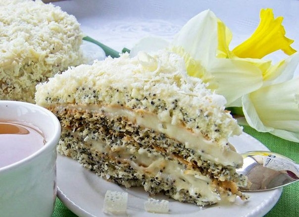 Торт «Царица Эстер» - воздушный маковый в белом шоколаде - легкий как перышко!! Торт «Царица Эстер» - воздушный маковый в белом шоколаде - легкий как перышко!!