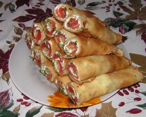 Блинчики с красной рыбкой. Блинчики с красной рыбкой.