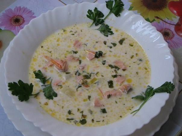 Сливочный супчик с форелькой. Сливочный супчик с форелькой.