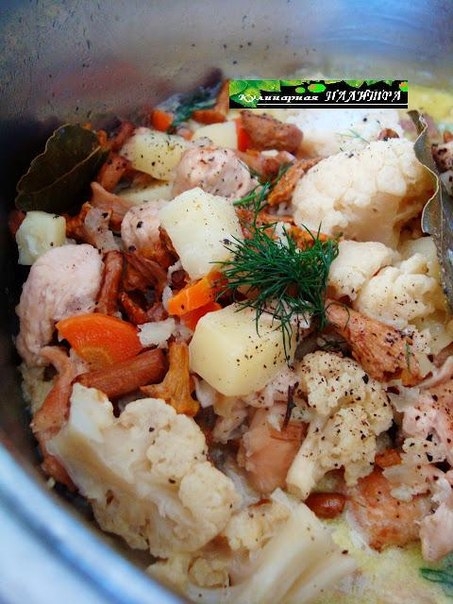 Курица тушеная с лисичками Курица тушеная с лисичками