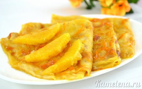 Вкусные блинчики в необычном апельсиновом соусе. Ингредиенты: Вкусные блинчики в необычном апельсиновом соусе. Ингредиенты: