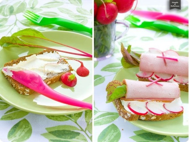 Сэндвичи с мягким сыром, ветчиной и редиской