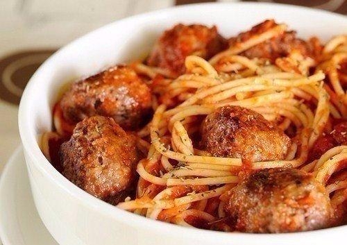 Спагетти с мясными шариками в томатном соусе Спагетти с мясными шариками в томатном соусе