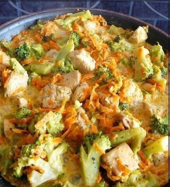 Тушеная в сливках курица с овощами Тушеная в сливках курица с овощами