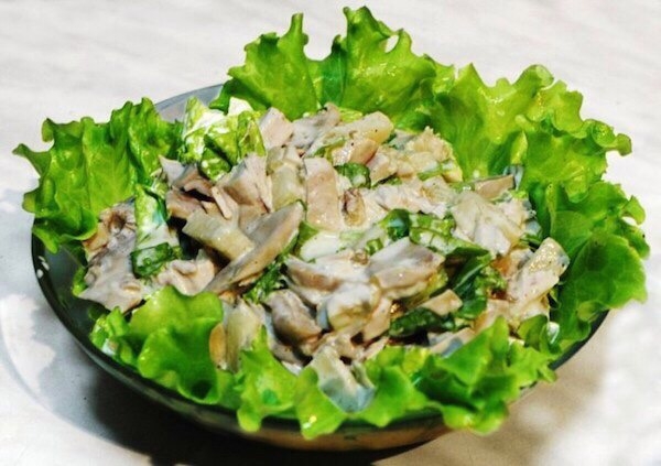 Низкокалорийный салат с курицей и грибами Низкокалорийный салат с курицей и грибами