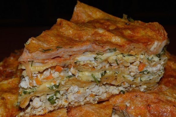 Пирог из лаваша с куриной грудкой. Пирог из лаваша с куриной грудкой.