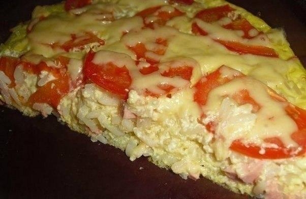Рецепт: Запеканка с рисом, сыром и колбасой Рецепт: Запеканка с рисом, сыром и колбасой