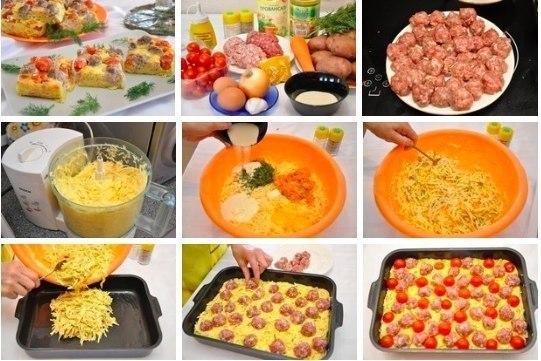 Рецепт: Картофельная запеканка с мясными шариками Рецепт: Картофельная запеканка с мясными шариками