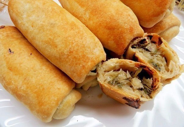 Постные трубочки с капустой.