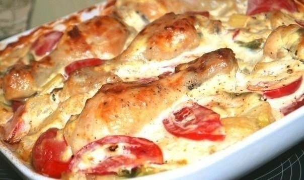 Рецепт: Курица с овощами в сметанном соусе