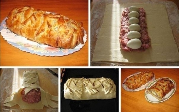 Рецепт: Мясной рулет в тесте по-домашнему