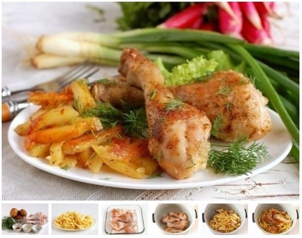 Рецепт: Картофель с курицей в мультиварке