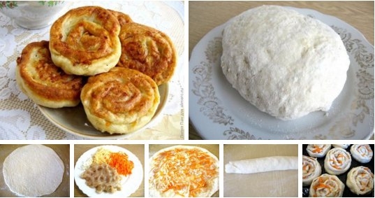 Творожные рулетики с фаршем и овощами Творожные рулетики с фаршем и овощами