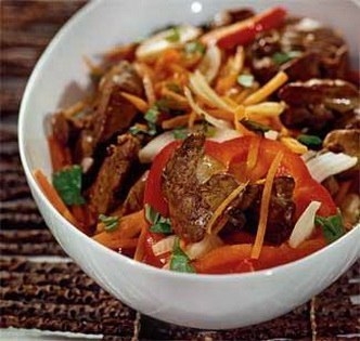 Куриная печенка с овощами Куриная печенка с овощами