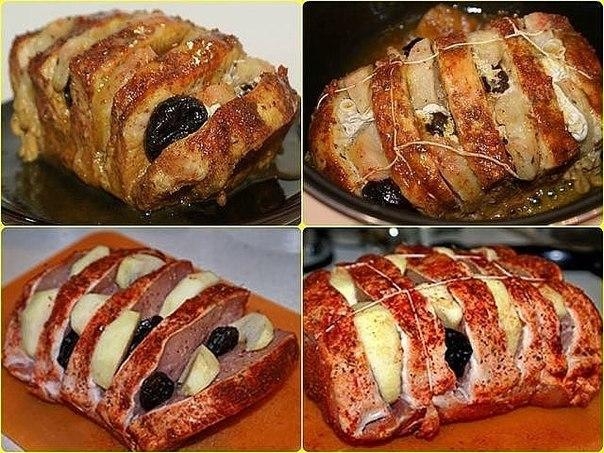 Запеченное мясо с черносливом и яблоками Очень простой рецепт запеченного мяса. Благодаря паприке, м Запеченное мясо с черносливом и яблоками Очень простой рецепт запеченного мяса. Благодаря паприке, м