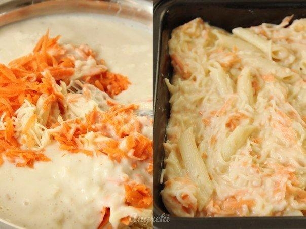 Запеканка с макаронами и сыром.