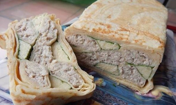 Блинная закуска с мясом и сыром Блинная закуска с мясом и сыром