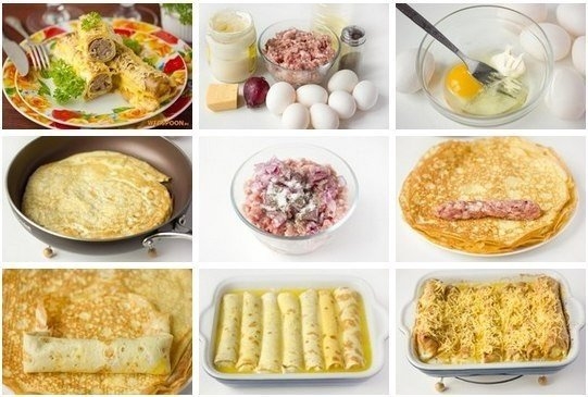 Яичные рулетики с мясной начинкой - отличный завтрак!;