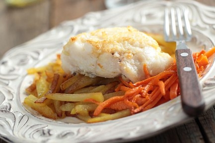 Жареная треска с овощами Жареная треска с овощами