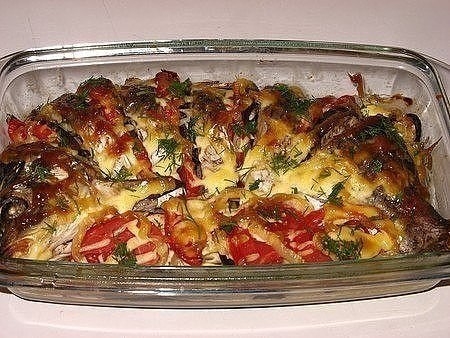 Карп, запеченный с овощами/ Карп, запеченный с овощами/