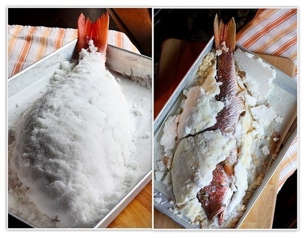 Рыба, запеченная в соляной корке.