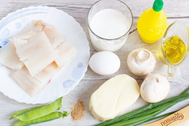 ЗАПЕЧЕННАЯ ТРЕСКА С ГОРОШКОМ И ШАМПИНЬОНАМИ ЗАПЕЧЕННАЯ ТРЕСКА С ГОРОШКОМ И ШАМПИНЬОНАМИ