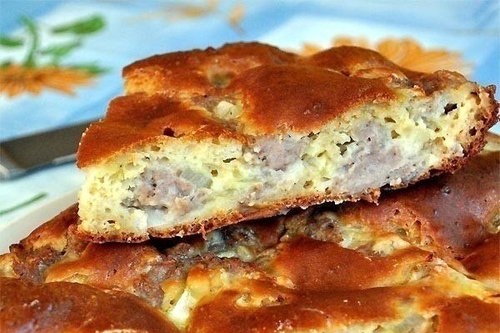 Быстрый мясной пирог на кефире Быстрый мясной пирог на кефире