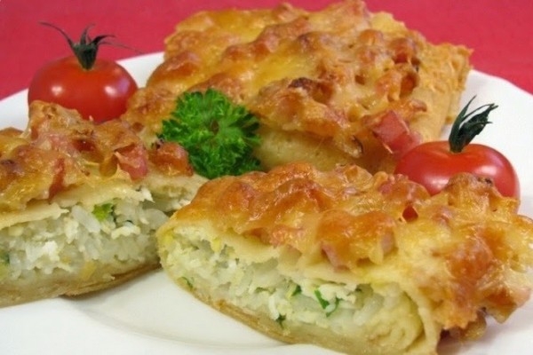 Фаршированные блины под сыром, из духовки Фаршированные блины под сыром, из духовки