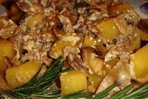 Жаркое с куриными желудочками и грибами Жаркое с куриными желудочками и грибами