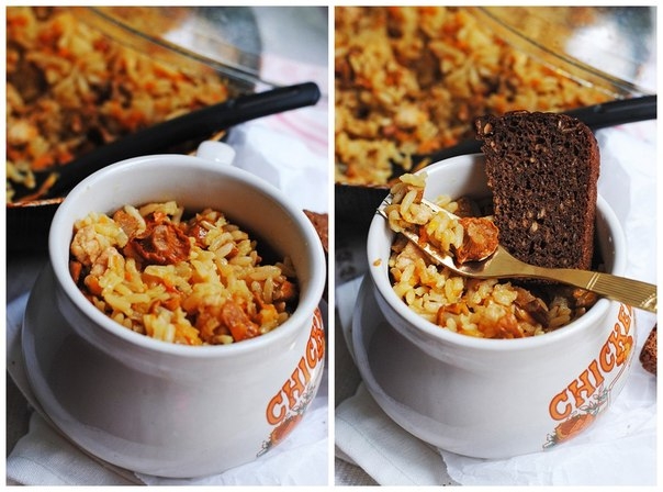 Плов с курицей и лисичками.