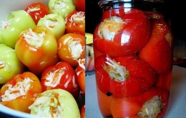 Сладкий маринованный перец фаршированный капустой и морковью Сладкий маринованный перец фаршированный капустой и морковью