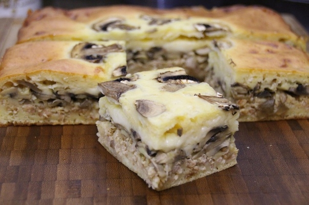 ЗАЛИВНОЙ ПИРОГ С КУРИЦЕЙ И ГРИБАМИ⠀