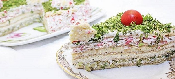 Закусочный торт с крабовыми палочками