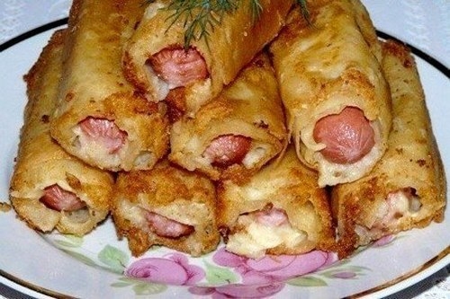 Сосиски с картофелем в тонком лаваше