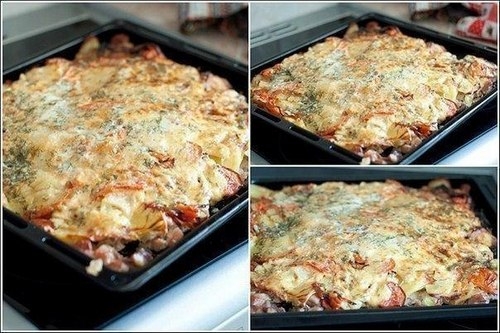 Свинина под шубой с помидорами