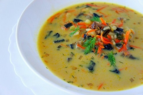 Ароматный суп из сушеных грибов с рисом Ароматный суп из сушеных грибов с рисом