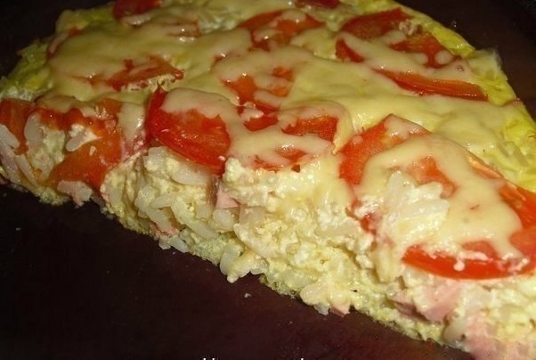 Запеканка с рисом, сыром и колбасой!