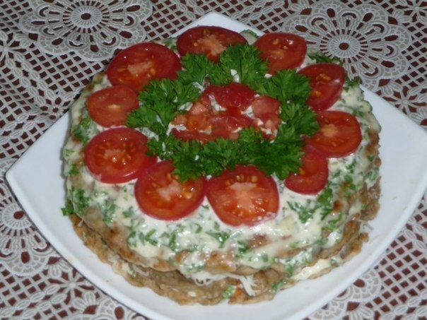 Тортик из баклажанов закусочный.