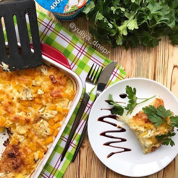 Овощная запеканка с цветной капусты под сырной шапочкой