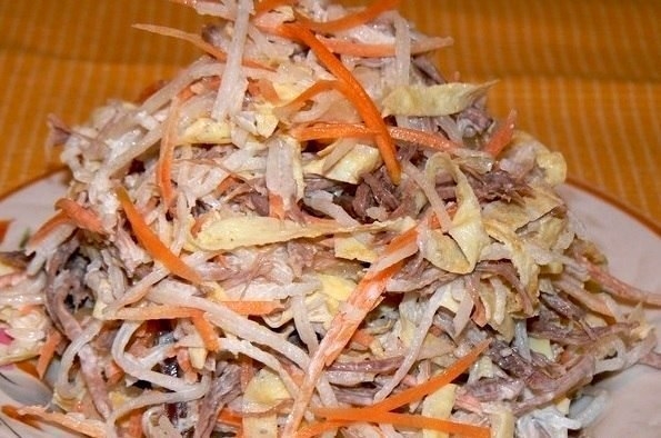 Мясной салат с дайконом «Загадка». Мясной салат с дайконом «Загадка».