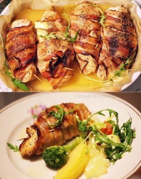 "Куриное филе, запеченное с сыром и беконом"