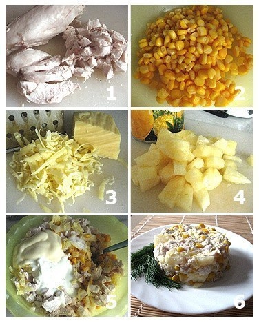 "Салат из курицы с ананасами"