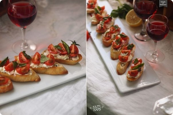 Брускетты с фетой и томатами черри. Брускетты с фетой и томатами черри.