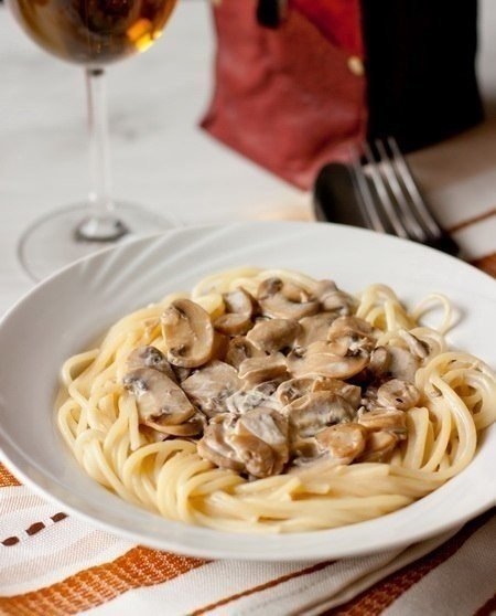 ) Спагетти со сливочно-грибным соусом