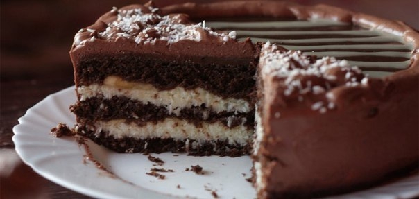 Бисквитный пирог с шоколадом и кокосом