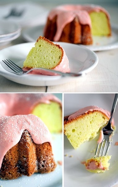 Фисташковый кекс с клубнично-сливочной глазурью